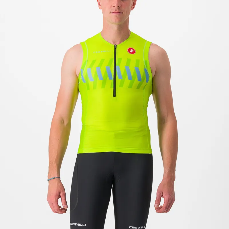 Castelli Free Tri 2 Sleeveless Top in Electric Lime/Niagara Blue